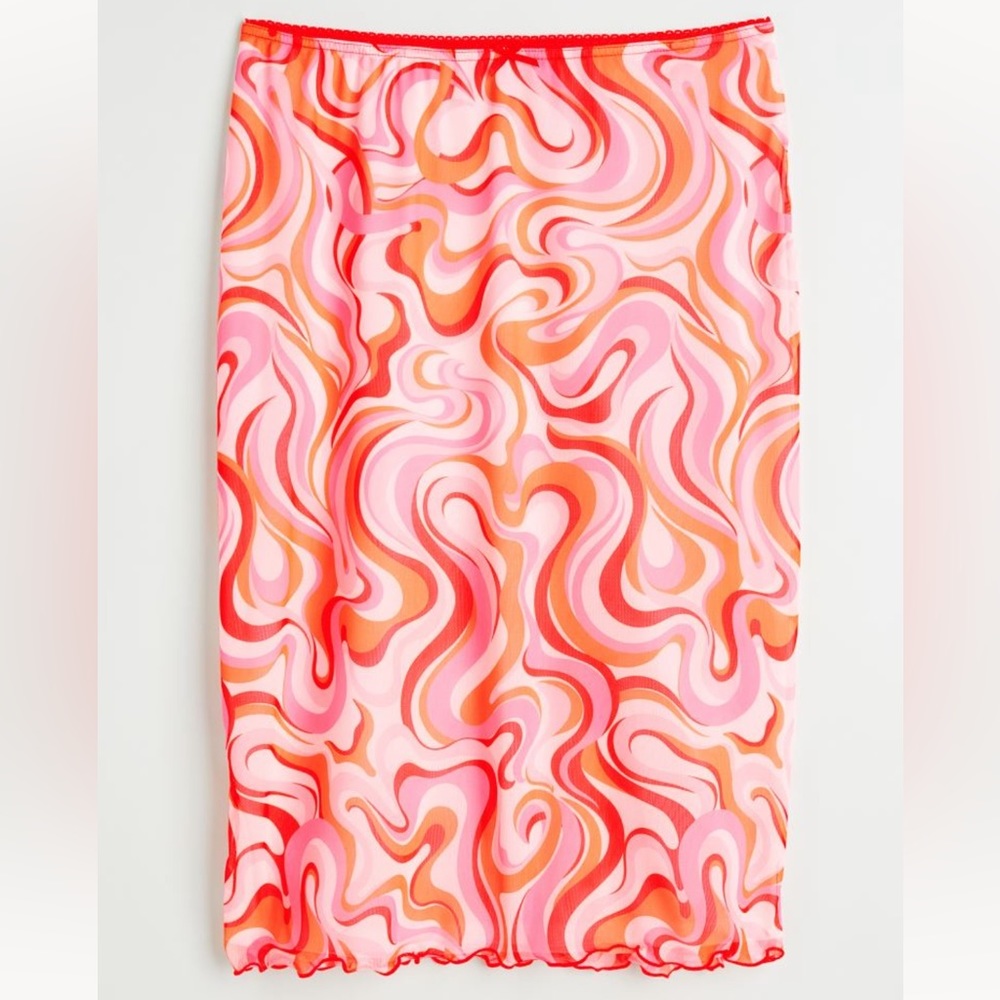 H&M | Plus-Size Knee Length Mesh Skirt Orange, Pink and White Swirl Pattern (4X)